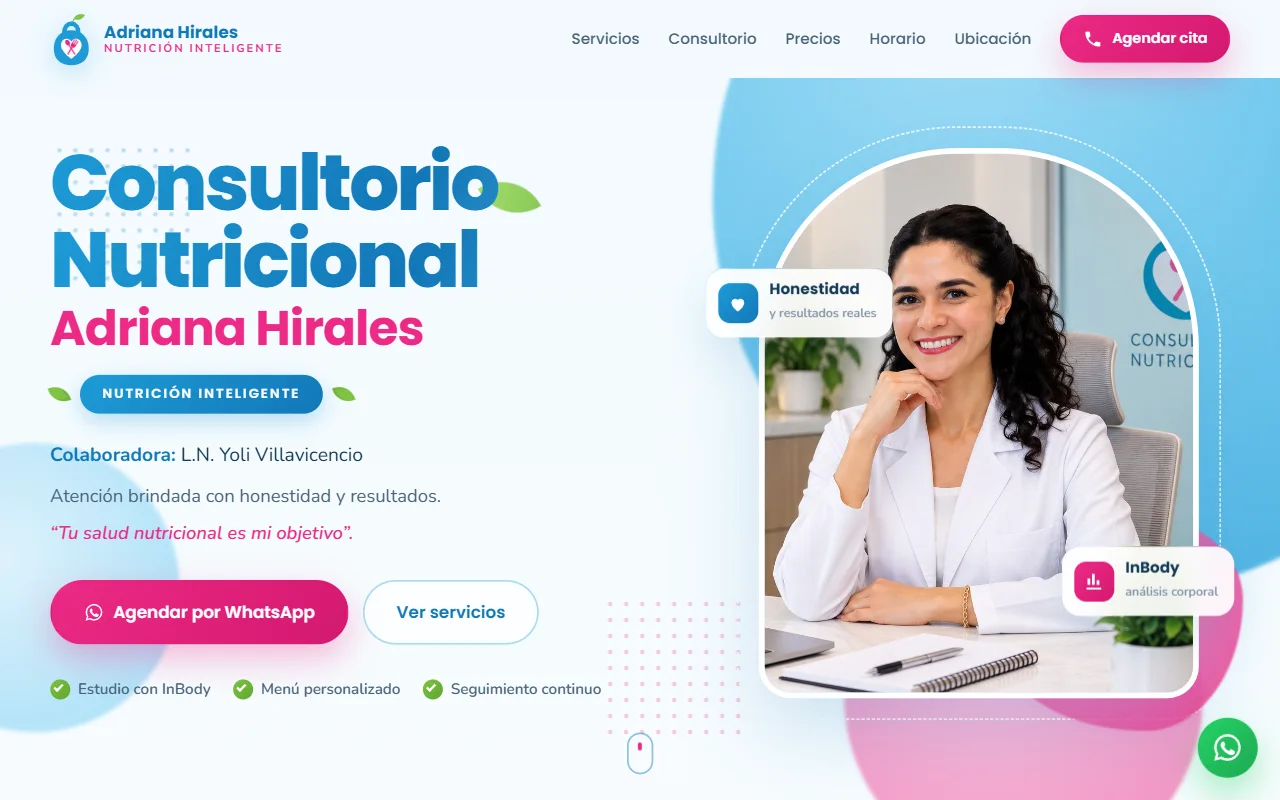 Portada del sitio del Consultorio Nutricional Adriana Hirales